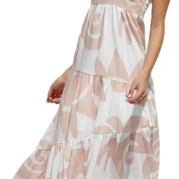 Women's Flowy Maxi Sundress Sleeveless Abstract Print Beach Vacation Wear - Picture 9 of 9